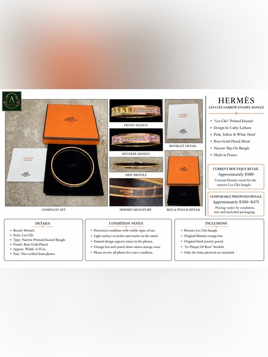Hermes Jewelry - Hermès Les Clés Pink Enamel Bangle Bracelet Rose Gold Plated Size 65